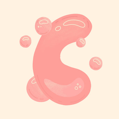 we see a pink letter c made of bubbles drawn by hand