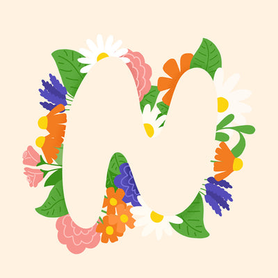 we see the letter n made of plants and flowers drawn by hand