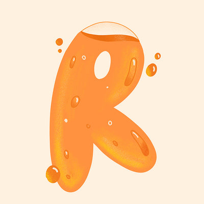 we see an orange letter r with bubbles